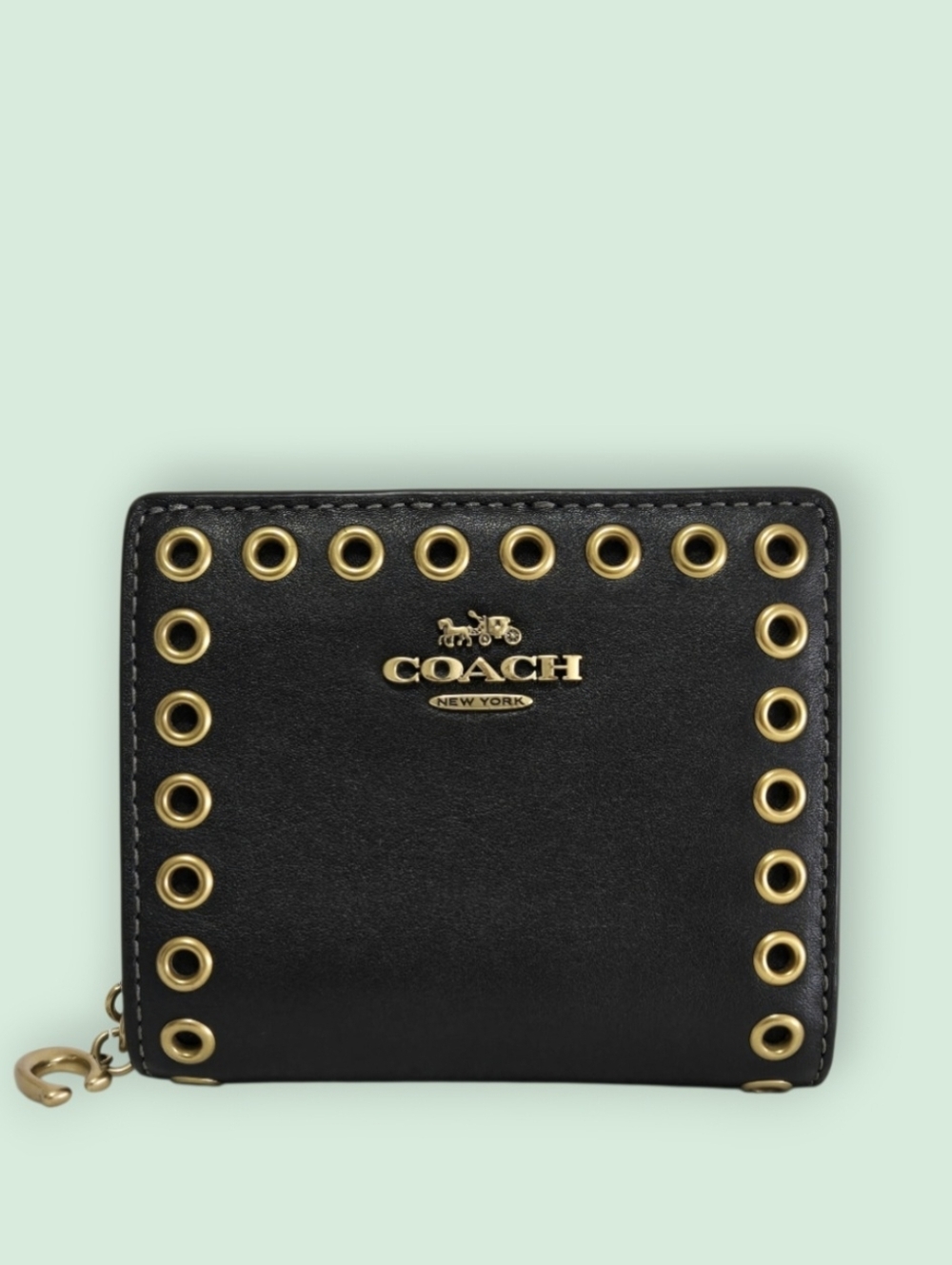 Coach Snap Black Leather Wallet With Grommets-EUC